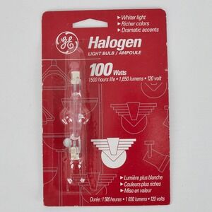 GE Halogen Light Bulb 100 Watts Type T 1500 Hour Life‎ 1650 Lumens 120 Volts